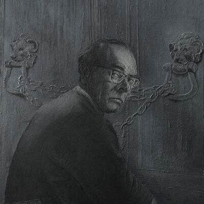 Bild vergr&ouml;&szlig;ern: Arno Schmidt, 1989, Mischtechnik auf Leinwand
